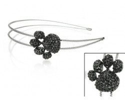 Black Crystal Paw Print Silver Coil Wire Headband