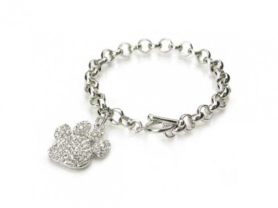 Clear Crystal Paw Charm Bracelet