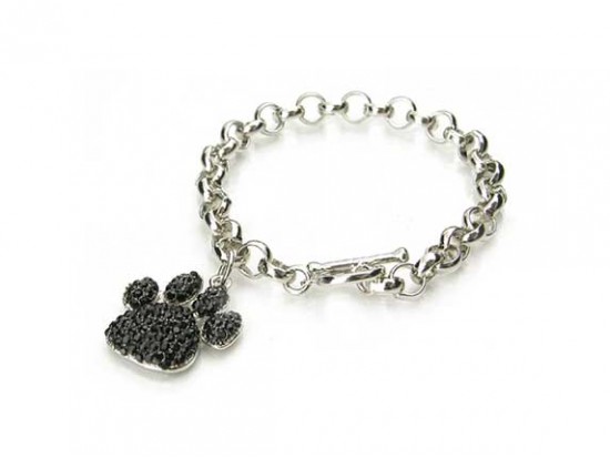 Jet Crystal Paw Charm Bracelet