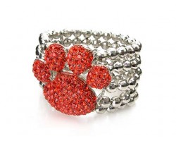 Orange Crystal Paw Multi Strand Stretch Bracelet