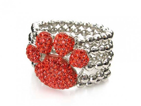 Orange Crystal Paw Multi Strand Stretch Bracelet