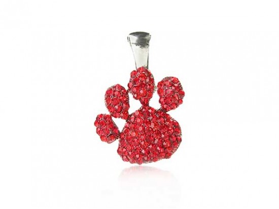 Red Crystal Paw Print Magnetic Bail Pendant