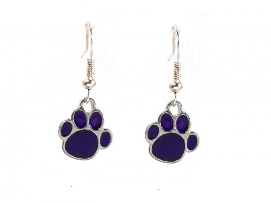 Purple Enamel Mini Paw Print Hook Earrings
