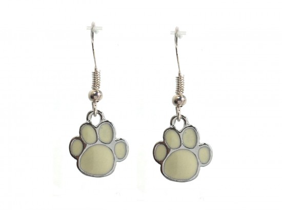 White Enamel Mini Paw Print Hook Earrings