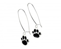 Black Enamel Mini Paw Print Hook Earrings