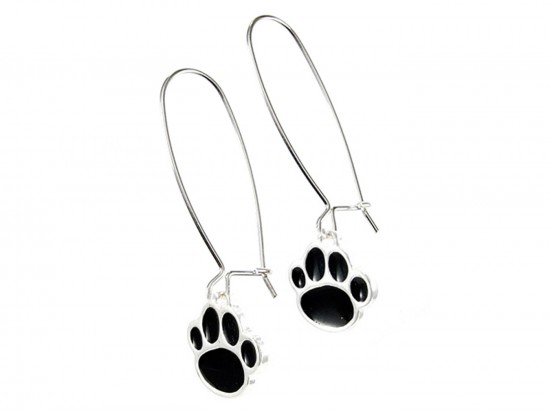 Black Enamel Mini Paw Print Hook Earrings