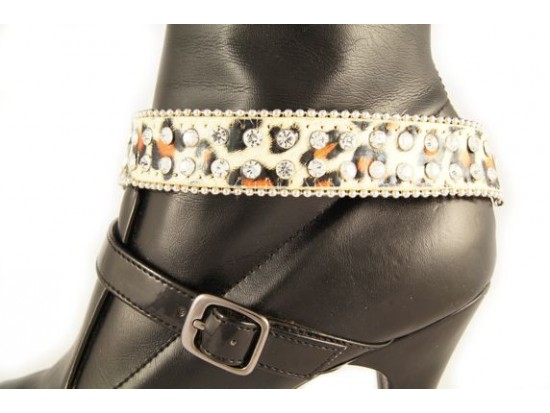 Leopard Leather Crystal Beaded Shoe Boot Jewelry