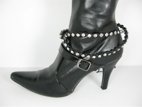Clear Crystal Black Cord Wrap Slide Shoe Boot Jewelry
