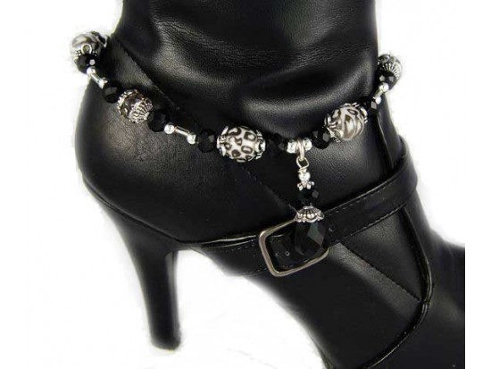 White Leopard Black Diamond Jet Shoe Boot Jewelry