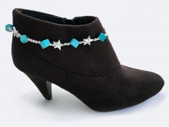 Turquoise Cube Stone Silver Shoe Boot Jewelry with Stars