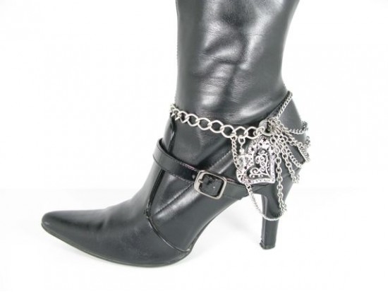 Antique Silver Heart Charm 7 Chain Shoe Boot Jewelry