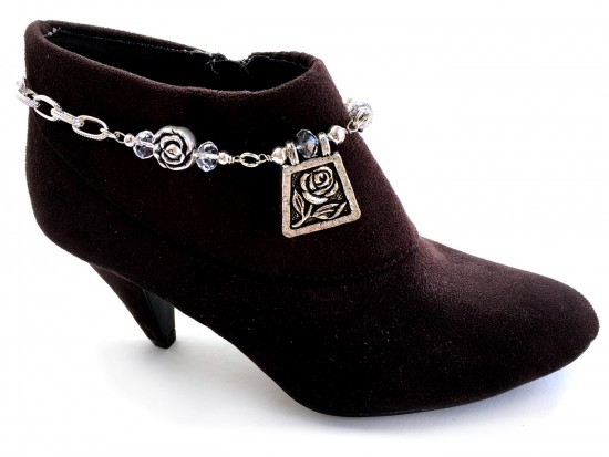 Clear Crystal Silver Trapezoid Rose Charm Shoe Boot Jewelry