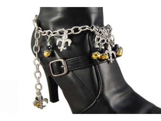 Floral Cutout Crystal Fleur De Lis Charm Chain Boot Jewelry Floral Cutout Crystal Fleur De Lis Charm Chain Boot Jewelry