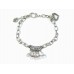 Silver Plate Floral Cut Out Crystal Charm Chain Boot Jewelry