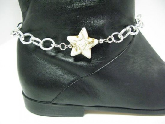 White Stone Star Chain Shoe Boot Jewelry
