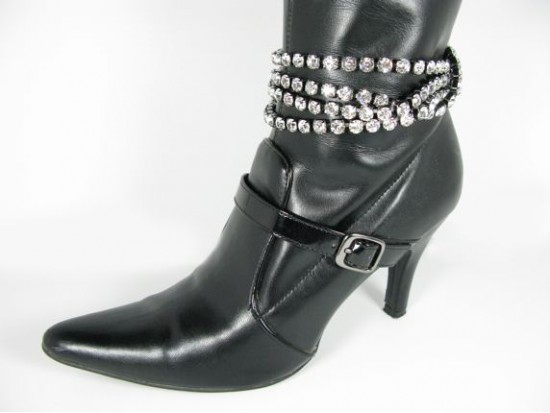 Clear Crystal Gun Metal Multi Layer Shoe Boot Jewelry