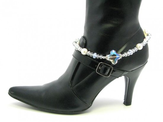 Clear AB Crystal Cross Pearl Shoe Boot Jewelry