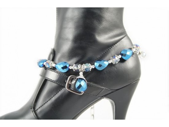 Bermuda Blue Chinese 5 Teardrops Crystal Chain Shoe Boot Jewelry