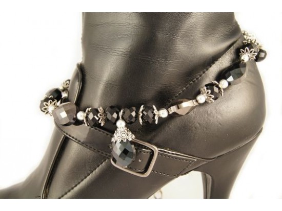 Black Crystal 5 Teardrop Chain Shoe Boot Jewelry