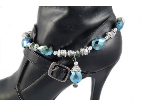 Teal AB Crystal 5 Teardrops Crystal Chain Shoe Boot Jewelry