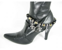 Two Tone Black With Silver Fleur De Lis Saints Shoe Boot Jewelry