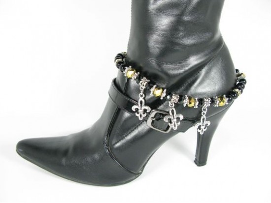 Two Tone Black With Silver Fleur De Lis Saints Shoe Boot Jewelry