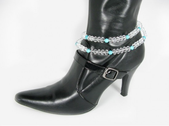 Turqoise And Clear Faceted Crystal Double Wrap Shoe Boot Jewelry