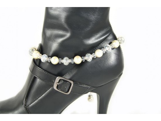 Pearl Clear AB Crystal Chain Oval Etched Shoe Boot Jewelry
