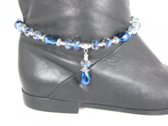 Blue Crystal Teardrop Blue Pearl Boot Shoe Jewelry