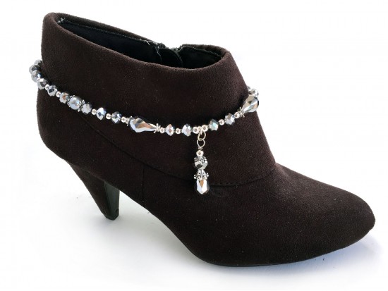 Silver Metallic Crystal Teardrop Blue Pearl Boot Shoe Jewelry