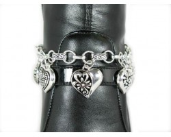 Antique Silver Filigree Hearts With Crystal Bow Shoe Boot Jewelry