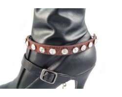 Dark Brown Leather Crystal Stud Boot Shoe Jewelry