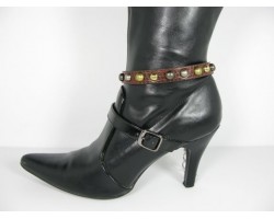 Dark Brown Leather Metal Stud Boot Shoe Jewelry