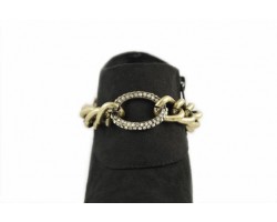 Antique Gold Clear Crystal Ring Large Link Chain Shoe Boot Jewelry