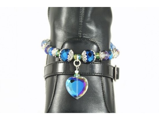 Blue & Green Crystal Heart Charm Chain Shoe Boot Jewelry