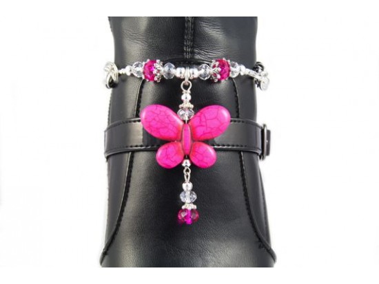 Hot Pink Butterfly Charm Crystal Shoe Boot Jewelry