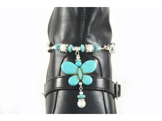 Turquoise Butterfly Charm Pearl Shoe Boot Jewelry