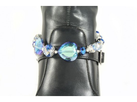 Blue Light Sapphire 2 Crystal Hearts Shoe Boot Jewelry