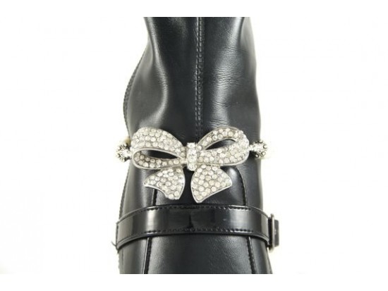 Crystal Pave Bow Pearl Rolo Chain Shoe Boot Jewelry