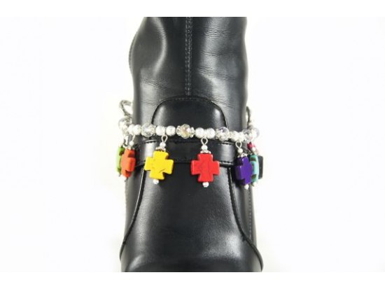 Multi Colors Dyed Stone Square Cross Charms Boot Jewelry