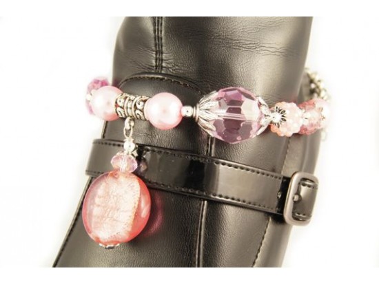 Pink Foil Stone With Crystal Pave Beads Shoe Jewelry Pink Foil Stone With Crystal Pave Beads Shoe Jewelry