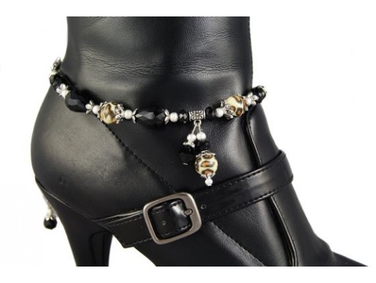 Jet Leopard Bead/Crystal Teardrop Boot Jewelry Jet Leopard Bead/Crystal Teardrop Boot Jewelry