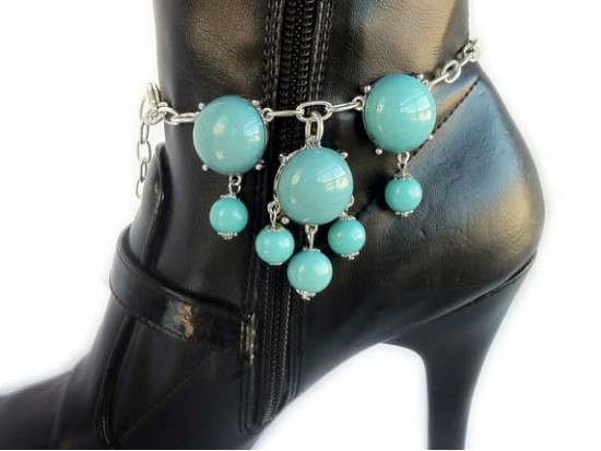 Turquoise Bubble Silver Boot Shoe Jewelry