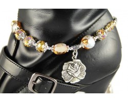 Antique Silver Rose Charm with Light Colorado Topaz Crystal Boot Jewelry