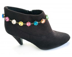 Light Multi Crystal Cabochon Gold Shoe Boot Jewelry