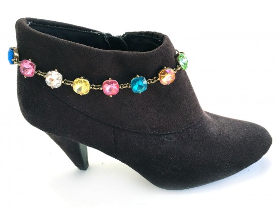 Light Multi Crystal Cabochon Gold Shoe Boot Jewelry
