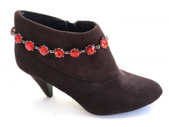 Red Crystal Cabochon Silver Shoe Boot Jewelry