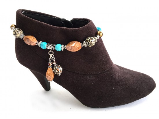 Turquoise Brown Stone Leopard Boot Jewelry