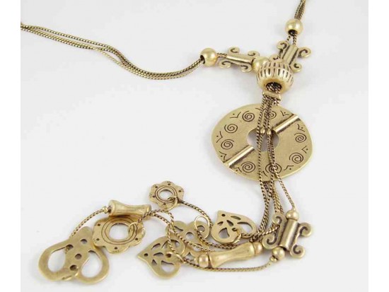 Antique Gold Plate Multi Snake Chain with Charm Necklace Antique Gold Plate Multi Snake Chain with Charm Necklace