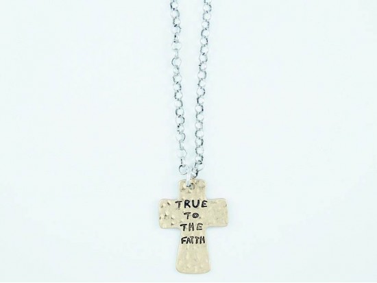 Silver Distressed Chain Gold True to the Faith Cross Necklace